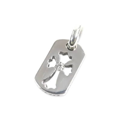 Chrome Hearts Tiny Cutout Cross Dog Tag 1 Diamond Charm "Silver"