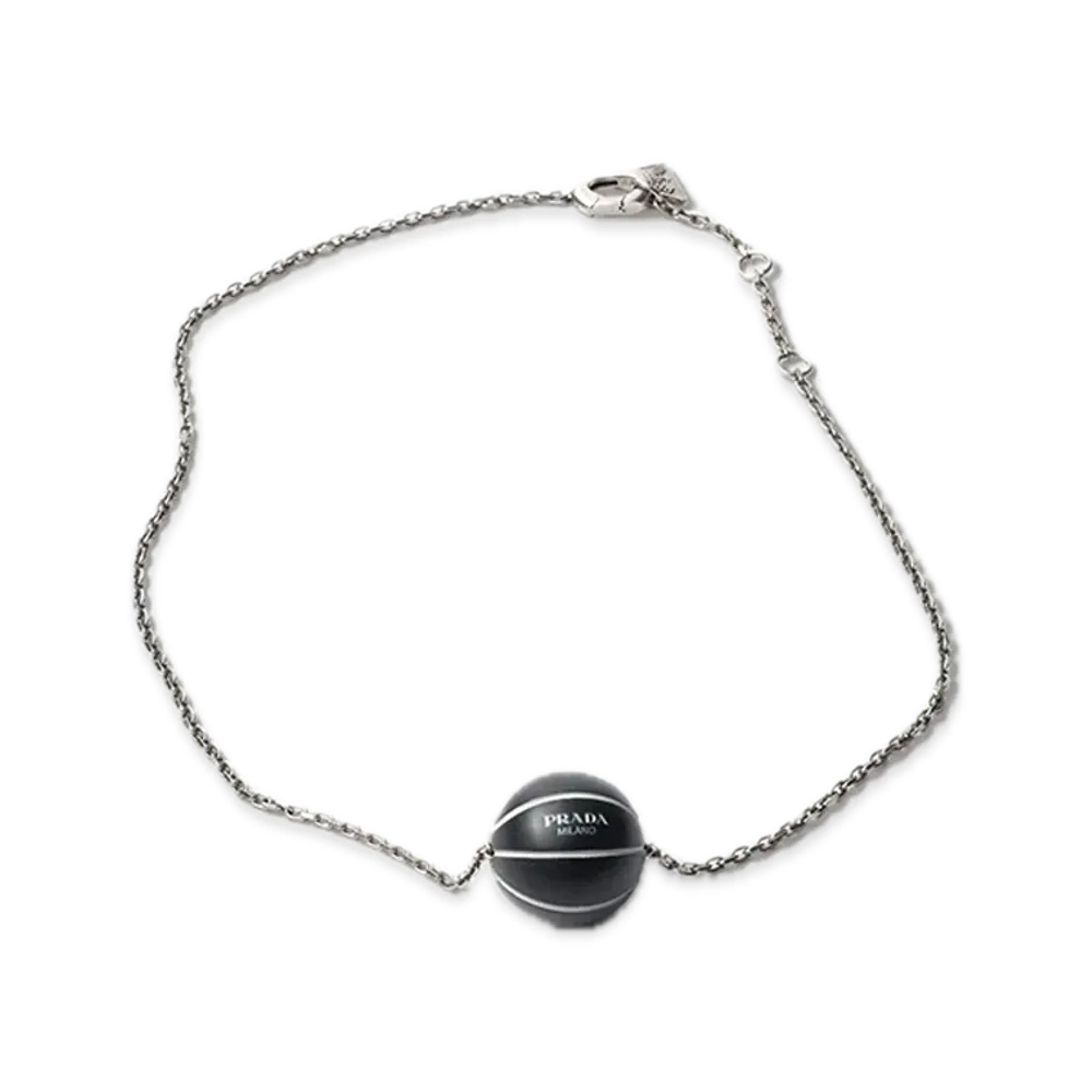 PRADA Metal Basketball Necklace "Pewter/Black"