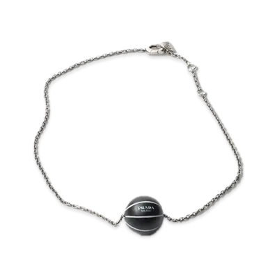 PRADA Metal Basketball Necklace "Pewter/Black"