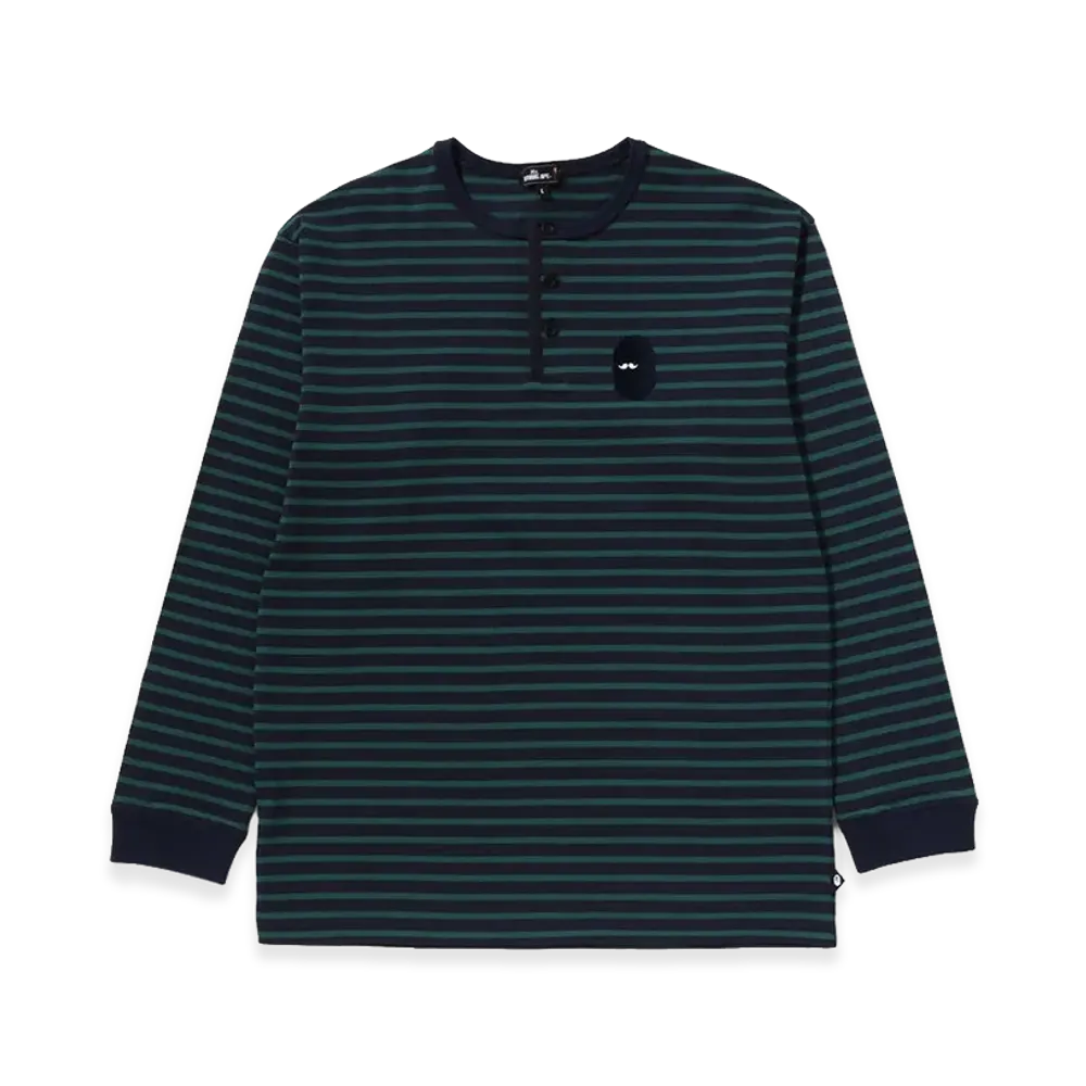 A BATHING APE Mr. BATHING APE Henry Neck Stripe LS Tee "Navy"