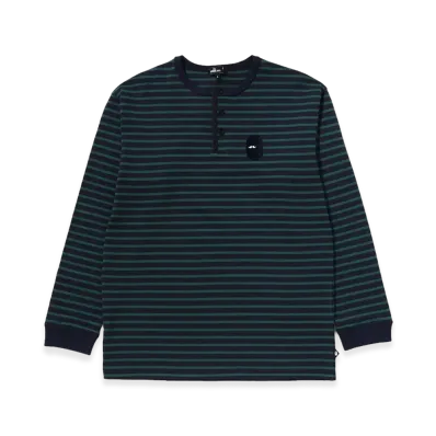 A BATHING APE Mr. BATHING APE Henry Neck Stripe LS Tee "Navy"