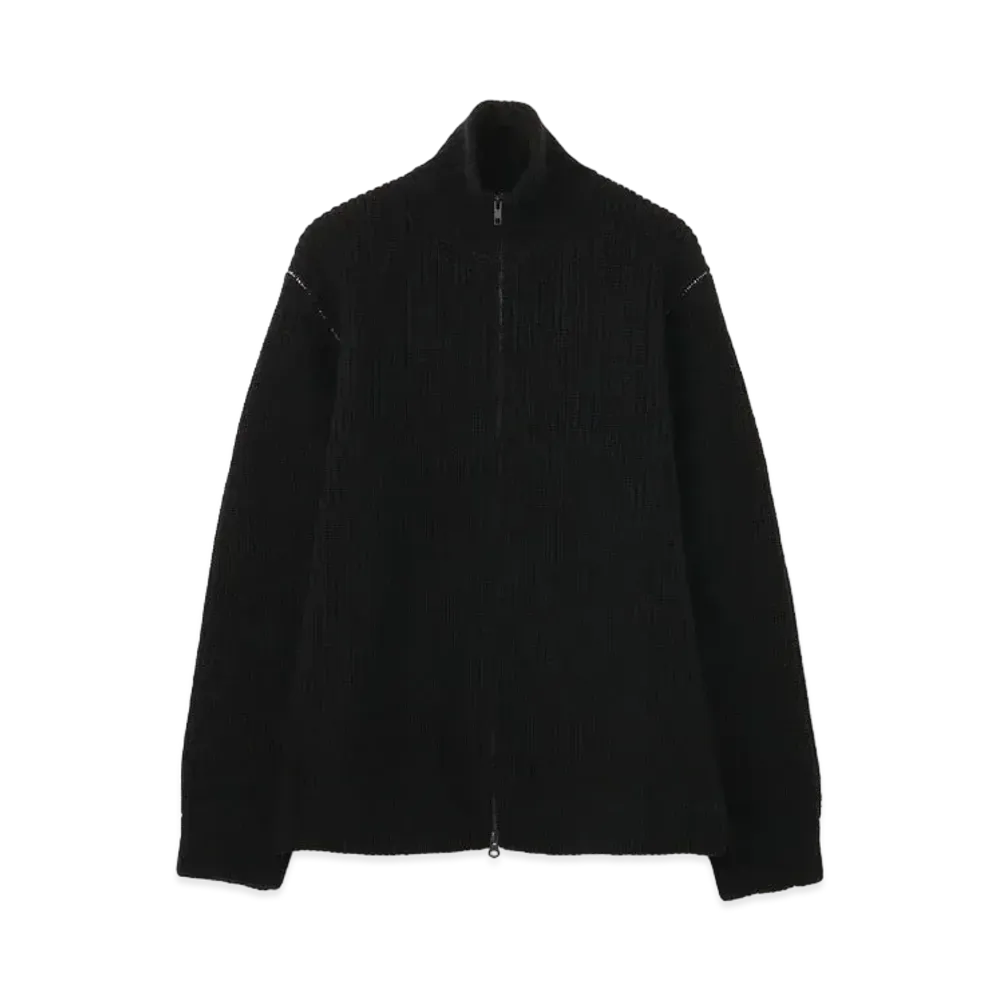 Yohji Yamamoto Y's LAMB SINGLE RIDGE HIGH NECK FASTENER CARDIGAN "Black"