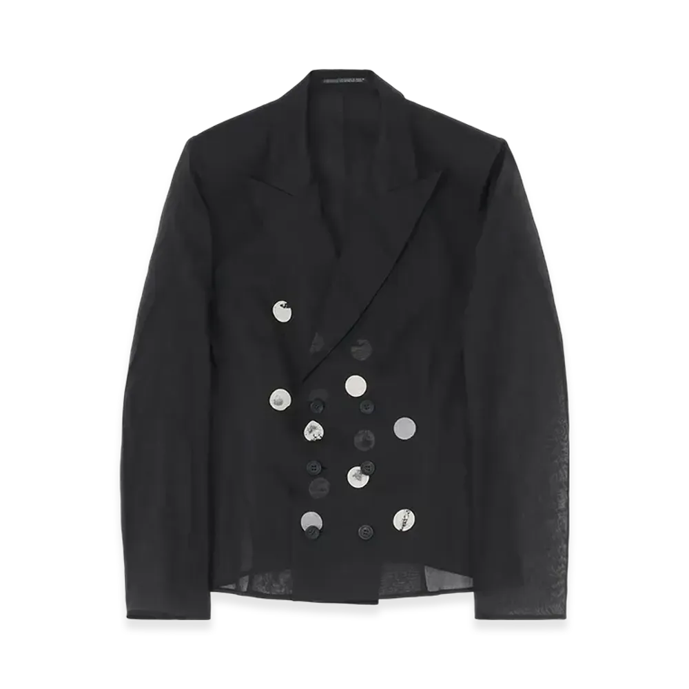 Yohji Yamamoto Dot Grey Discharge Print 6B Double Jacket "Black"
