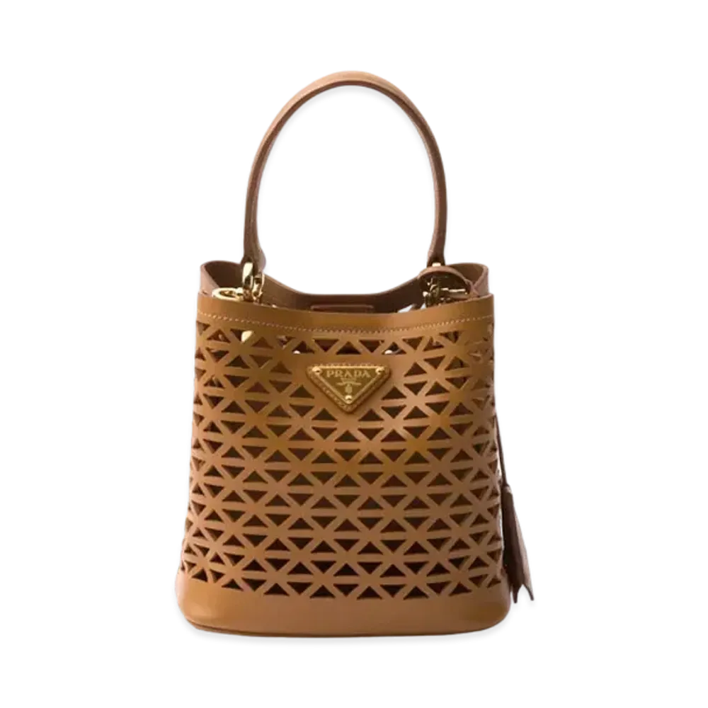 PRADA Panier Leather Mini Bag with Cut-Out Motif "Caramel"