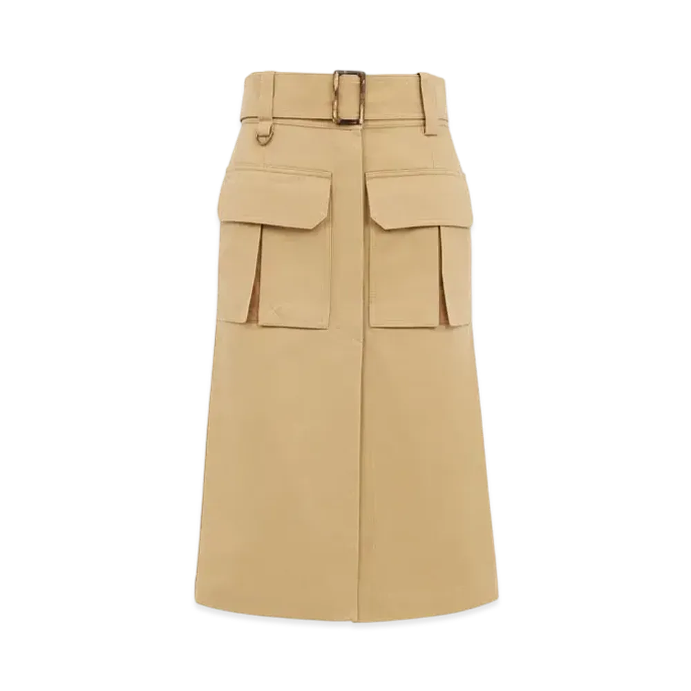 Chloe Saharienne Midi Skirt In Cotton Gabardine "Past Khaki"