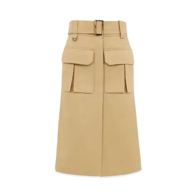 Chloe Saharienne Midi Skirt In Cotton Gabardine "Past Khaki"