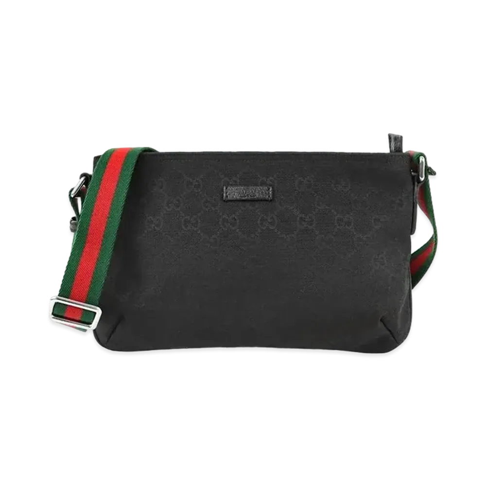 GUCCI GG Canvas Webbing Line Shoulder Bag "Black"