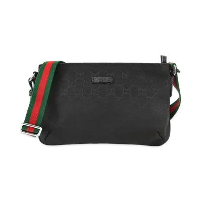 GUCCI GG Canvas Webbing Line Shoulder Bag "Black"