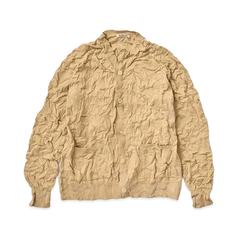 AURALEE Wrinkled Dry Cotton Knit Cardigan "Beige"
