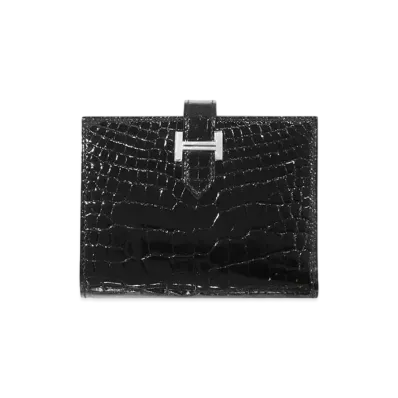 Hermes Bearn Compact Crocodile Alligator "Noir/Silver"