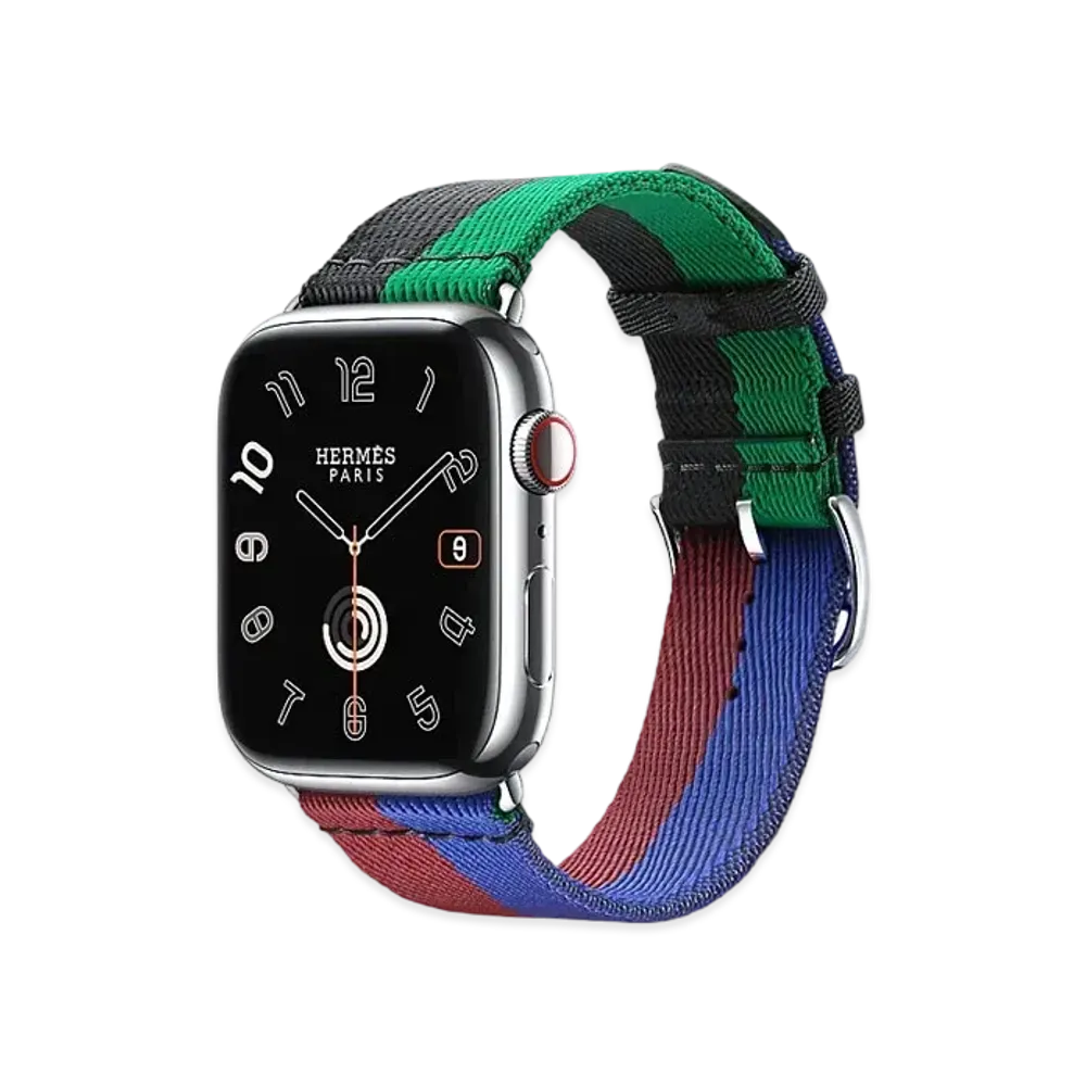 Apple Watch x Hermes Series 9 (GPS + Cellular Model) Stainless 45mm and Single Tour Black/Vert Bambou/Rouge H/Blue Saphir "Rouge H/Blue Saphir"