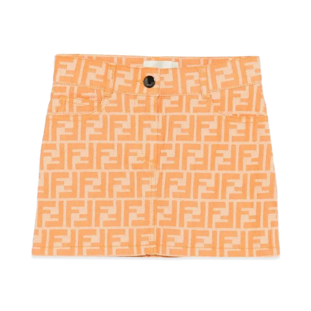 FENDI Kids All Over FF Motif Denim Miniskirt "Orange"