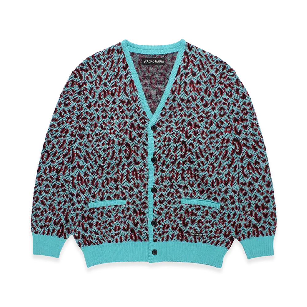 WACKO MARIA Leopard Jacquard Knit Cardigan "Blue"
