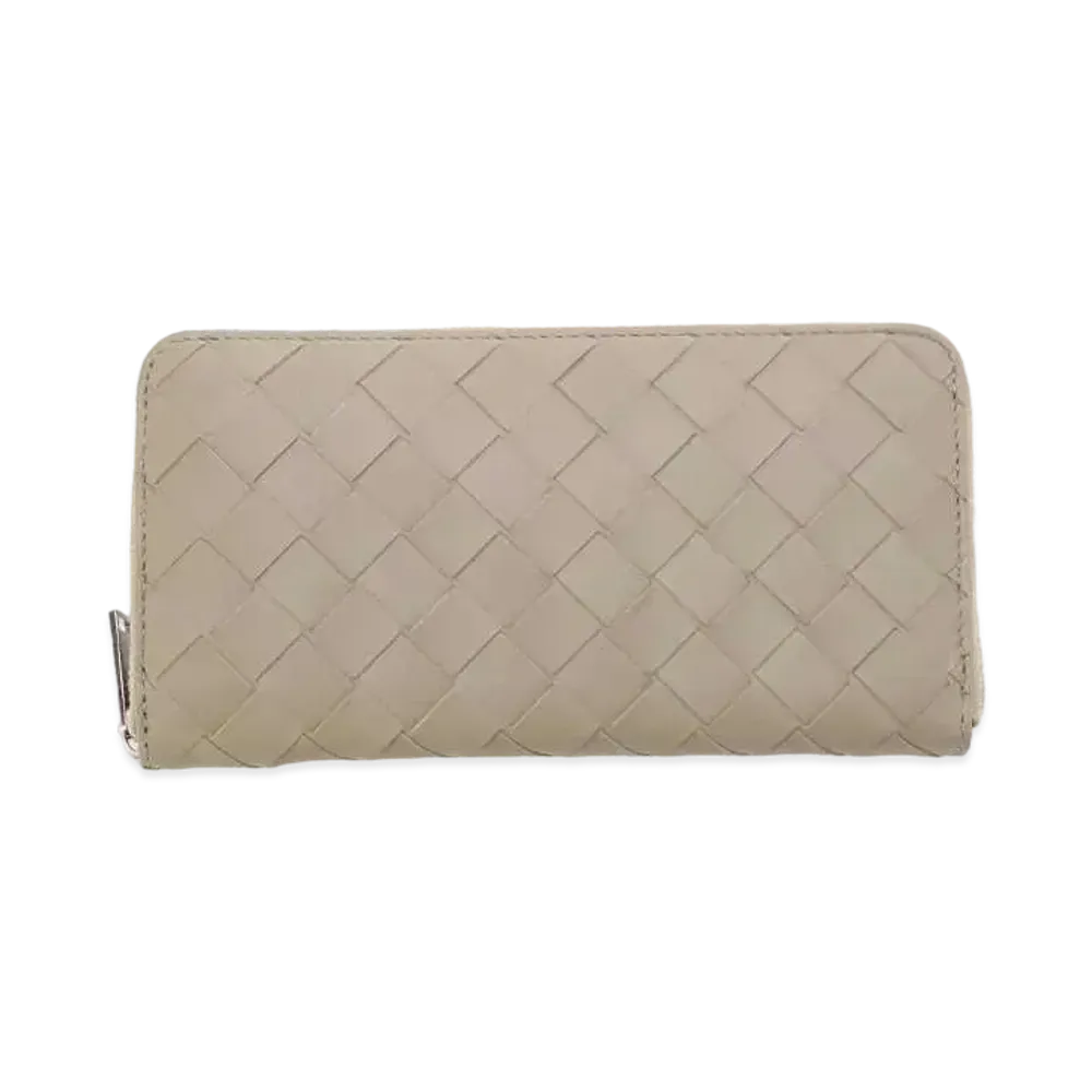 Bottega Veneta Intrecciato Calfskin Zip Around Wallet "Taupe"