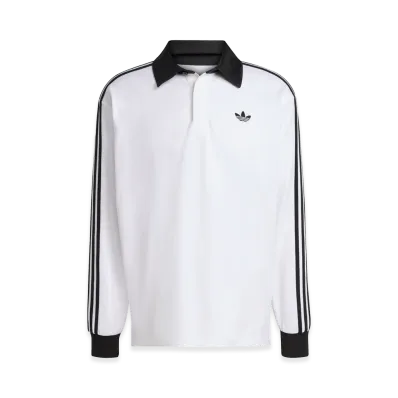 adidas 3-Stripes Rugby Long Sleeve Polo Shirt "White"