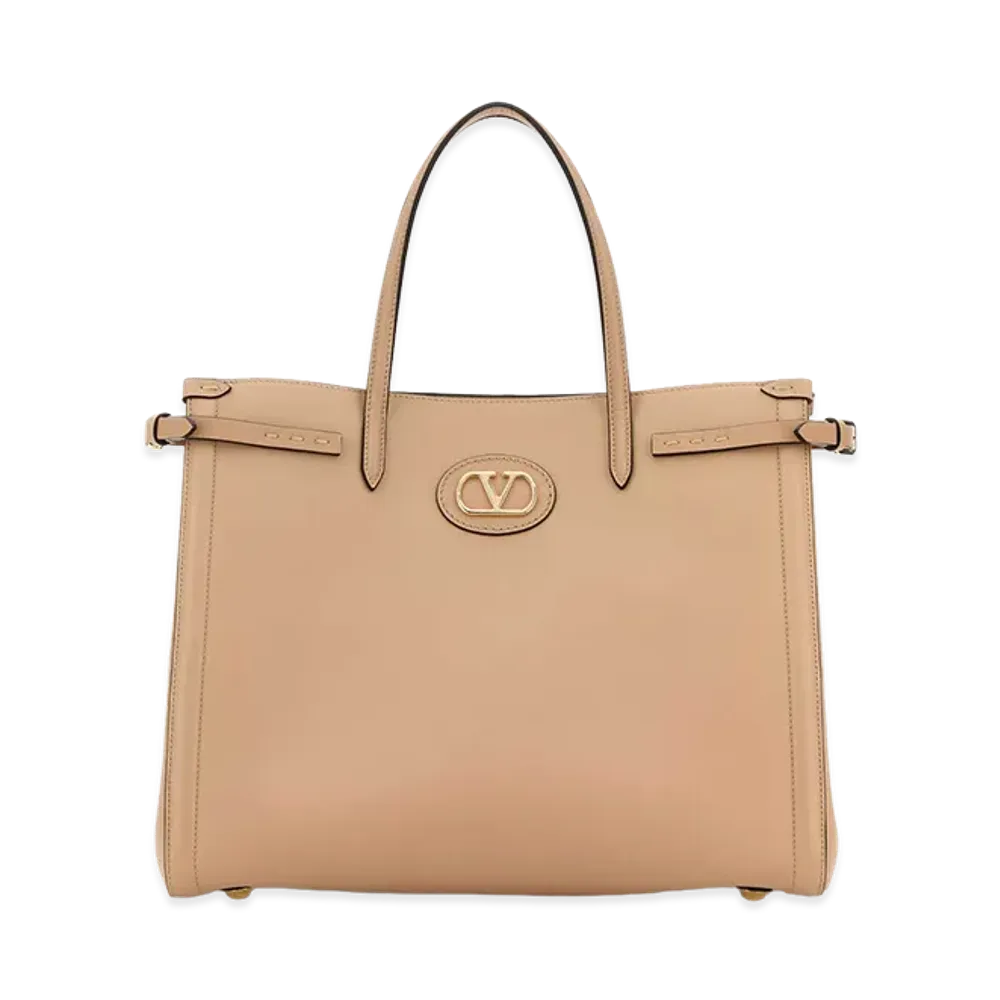 Valentino Women's Leather V Logo Signature Shopping Bag "Beige"