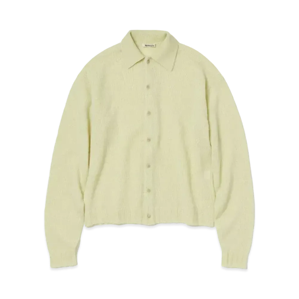 AURALEE Shetland Wool Cashmere Knit Cardigan "Light Yellow"