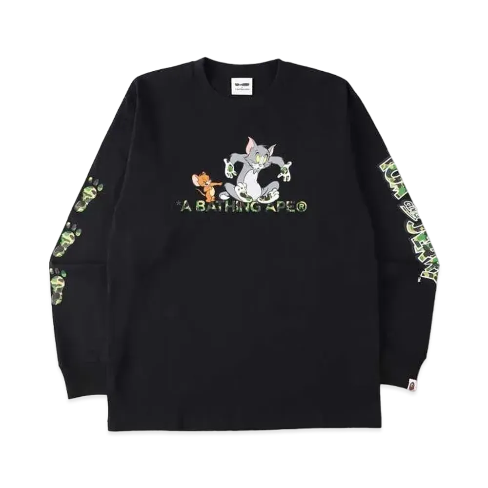 A BATHING APE / TOM AND JERRY FOOTPRINTS L/S TEE "Black"