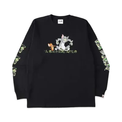 A BATHING APE / TOM AND JERRY FOOTPRINTS L/S TEE "Black"