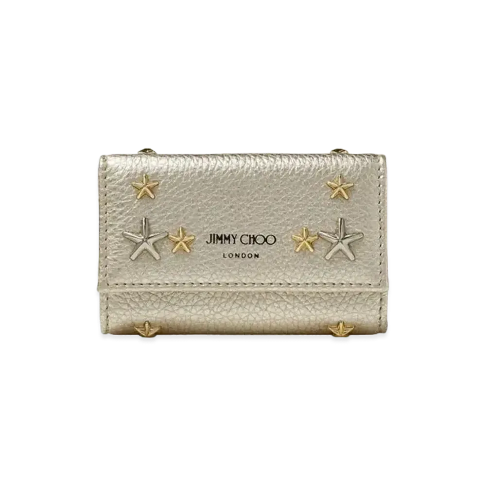 Jimmy Choo Neptune Metallic Soft Grainy Calf Key Case With Star Studs "Mix/Light Gold"