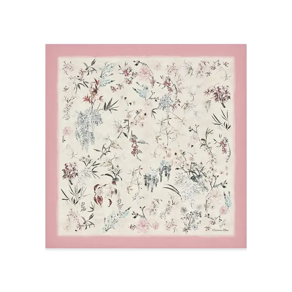 Dior Millefiori 90 Square Scarf Silk Twill "Multicolor/Pink/Ivory"
