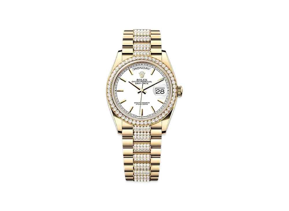 ROLEX Day-Date 36mm Yellow Gold Diamond 128348RBR "White"