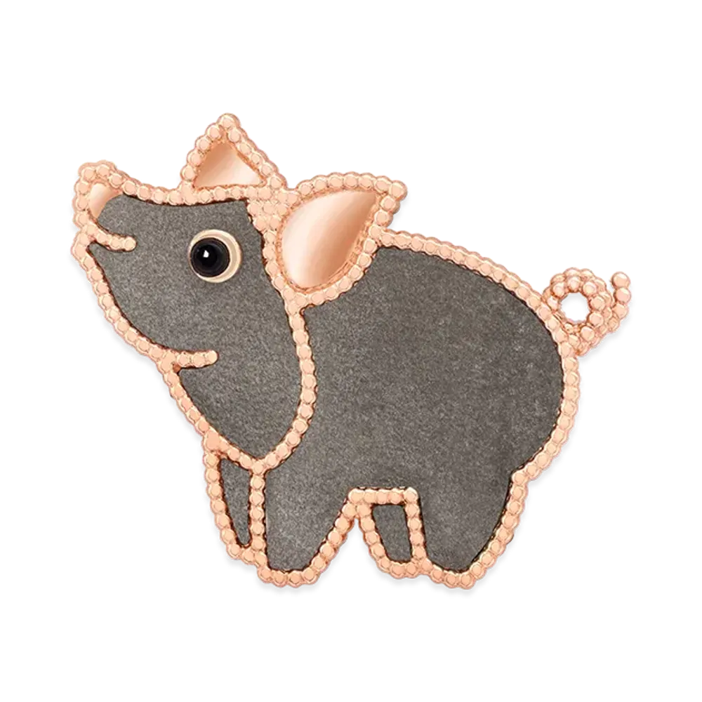 Van Cleef & Arpels Lucky Animals Pig clip "18K Rose gold/Onyx/Obsidian"