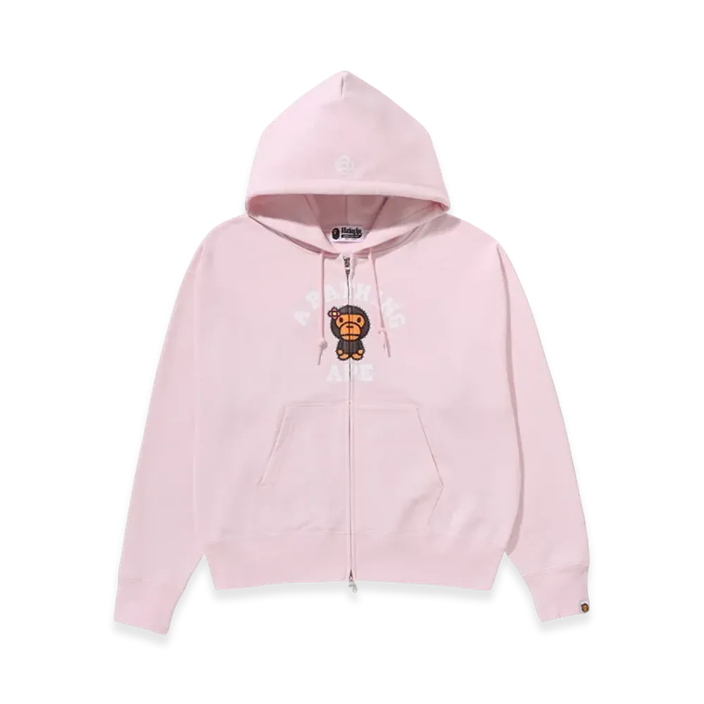 A BATHING APE Cystal Stone College Baby Lisa Oversized Zip Hoodie "Pink"