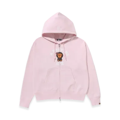 A BATHING APE Cystal Stone College Baby Lisa Oversized Zip Hoodie "Pink"