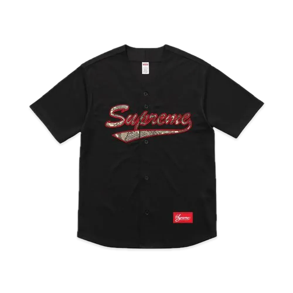 Supreme Snake Script Logo Baseball Jersey "Black"