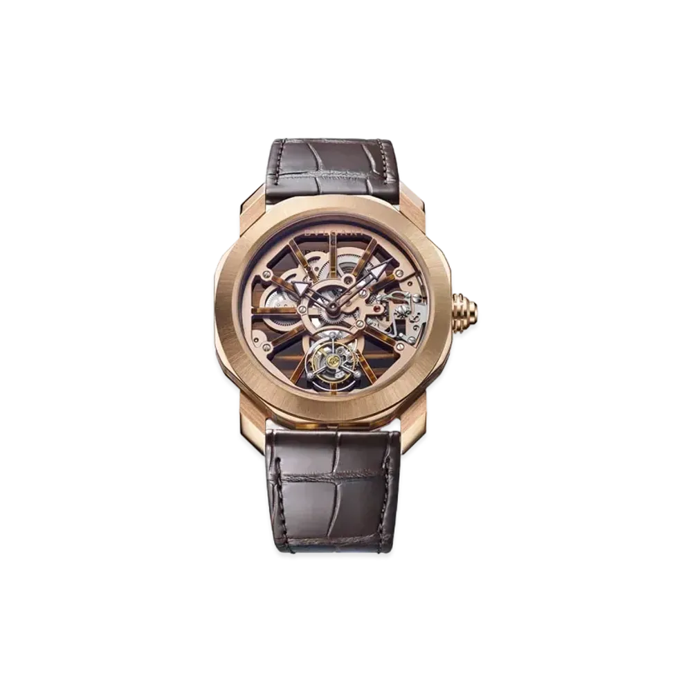 BVLGARI Octo Roma Watch "Pink Gold/Brown"