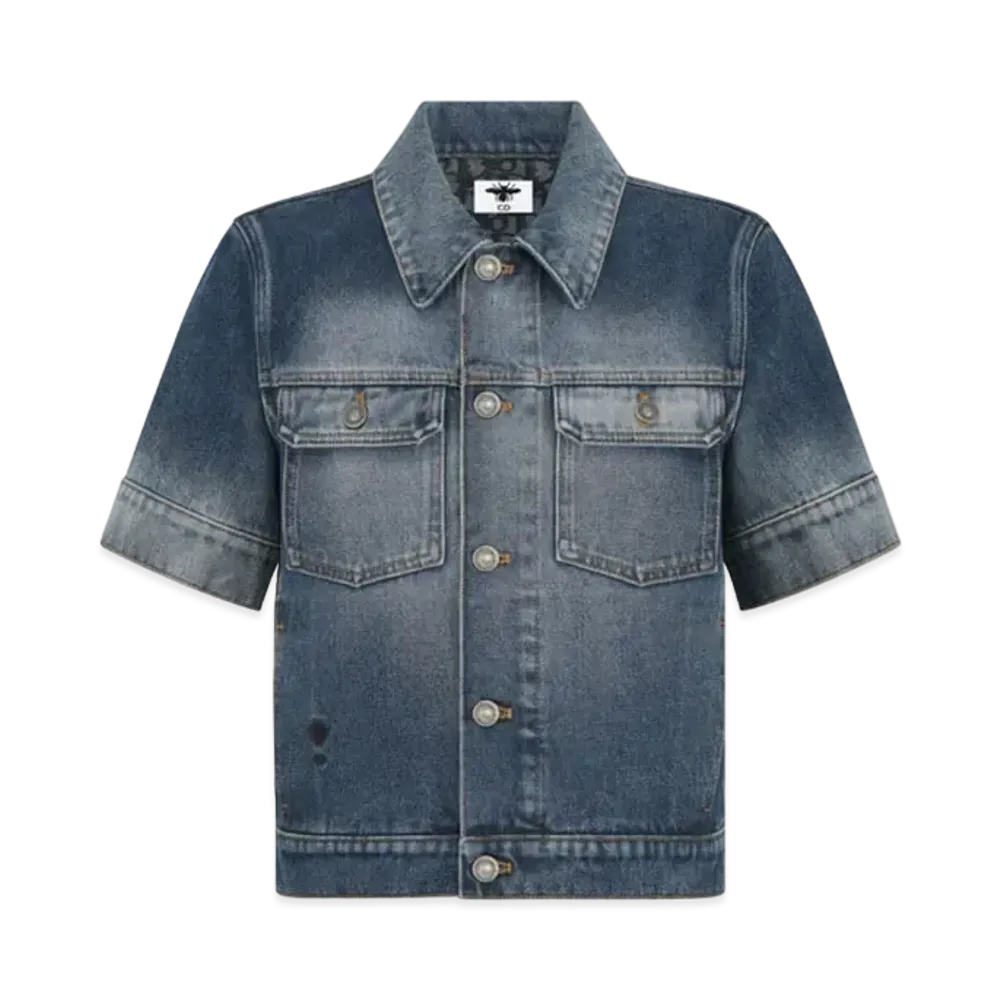 Dior Cropped Jacket Stonewashed Cotton Denim with Dior Oblique Interior "Blue"