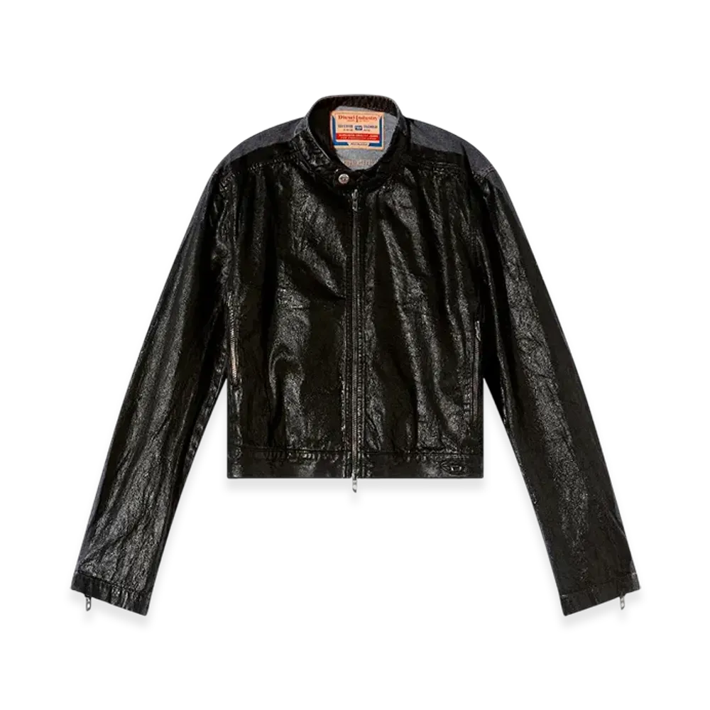 Diesel D-Glory-DD Denim Moto Jacket With Coated Front "Black"
