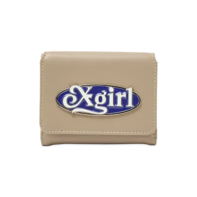 X-Girl Women's Oval Logo Clasp Faux Leather Mini Wallet "Beige"
