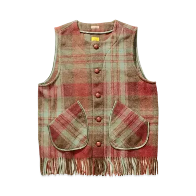 KAPITAL COUNTRY WOOL CHECK FRINGE GAUCHO VEST "Brown"