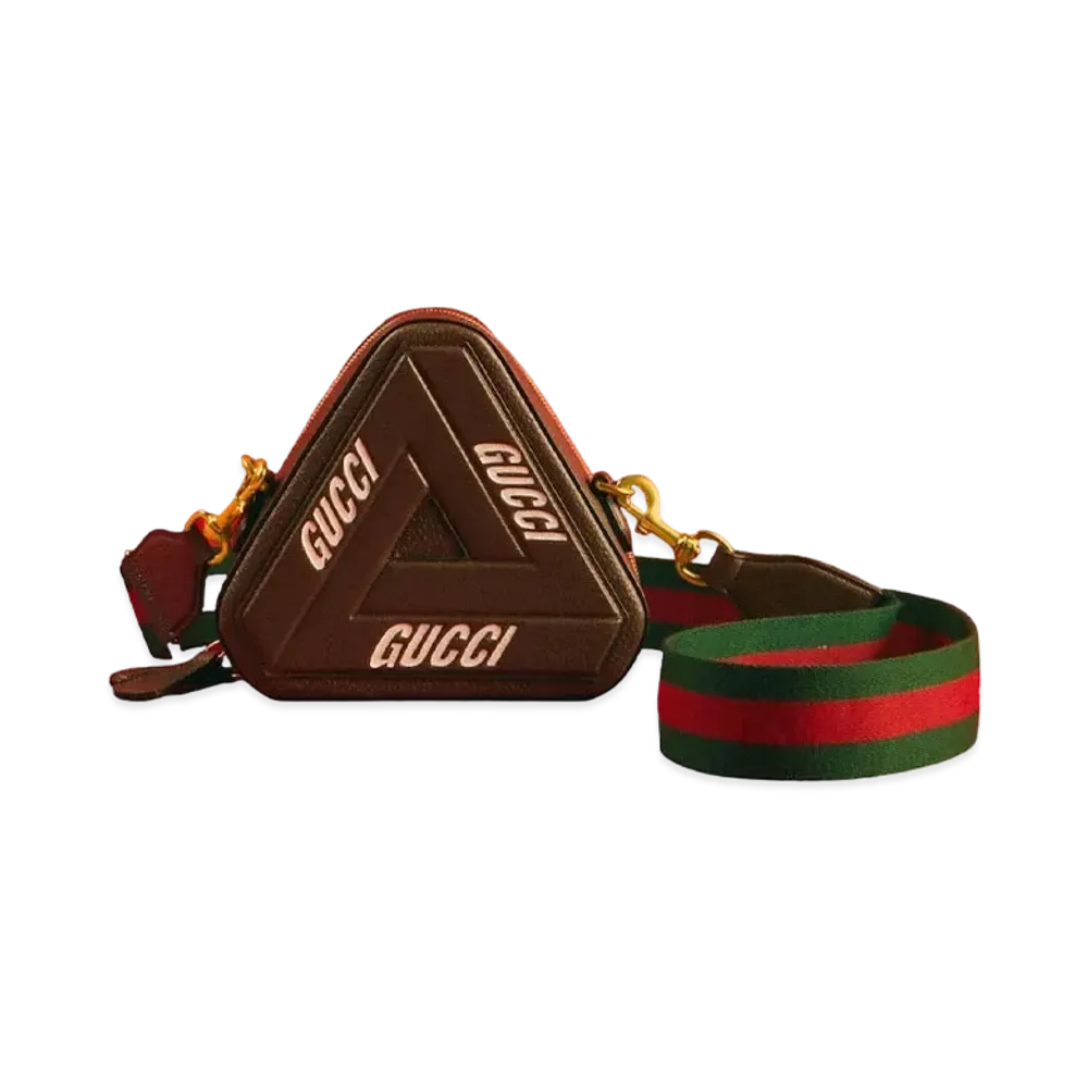 PALACE GUCCI Leather Tri-ferg Small Shoulder Bag With Web Strap "Brown"