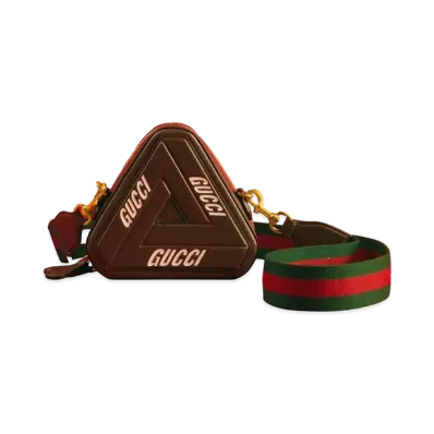 PALACE GUCCI Leather Tri-ferg Small Shoulder Bag With Web Strap "Brown"