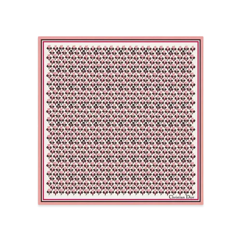 Dior Lucky Dior Clover 45 Square Scarf Silk Twill Japan Exclusive "Ivory/Pink/Black"