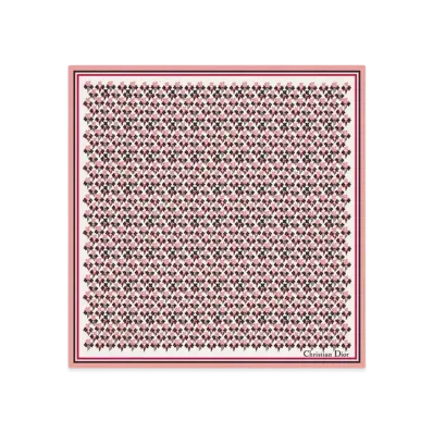 Dior Lucky Dior Clover 45 Square Scarf Silk Twill Japan Exclusive "Ivory/Pink/Black"