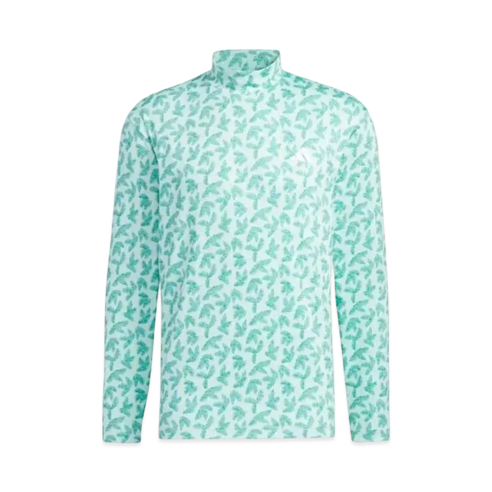 adidas Palm Leaf Print Mock Neck L/S Stretch Shirt "Green/Semi Flash Aqua"