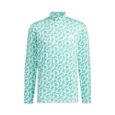 adidas Palm Leaf Print Mock Neck L/S Stretch Shirt "Green/Semi Flash Aqua"