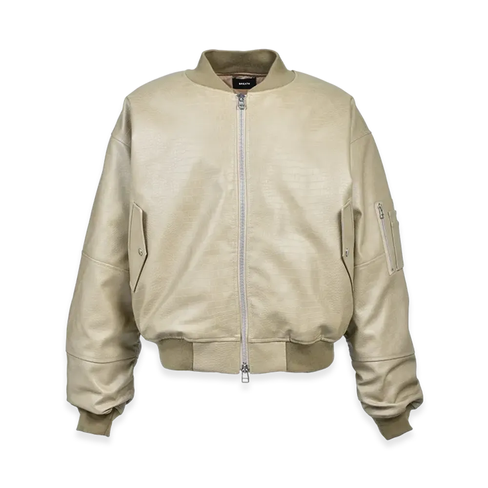 BREATH Faux Crocodile Bomber Jacket "Beige"