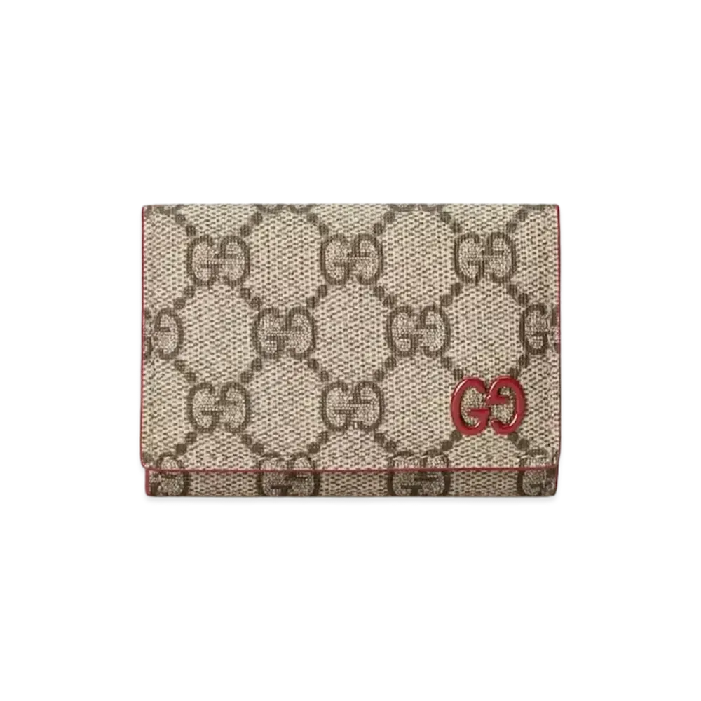 GUCCI Mini Wallet With GG Detail GG Supreme "Beige/Ebony/Red"