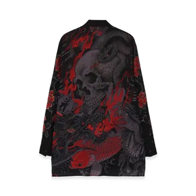 WILDSIDE YOHJI YAMAMOTO x Ryu Ga Gotoku Studio Rayon Shirt (Flower Skull) "Black"