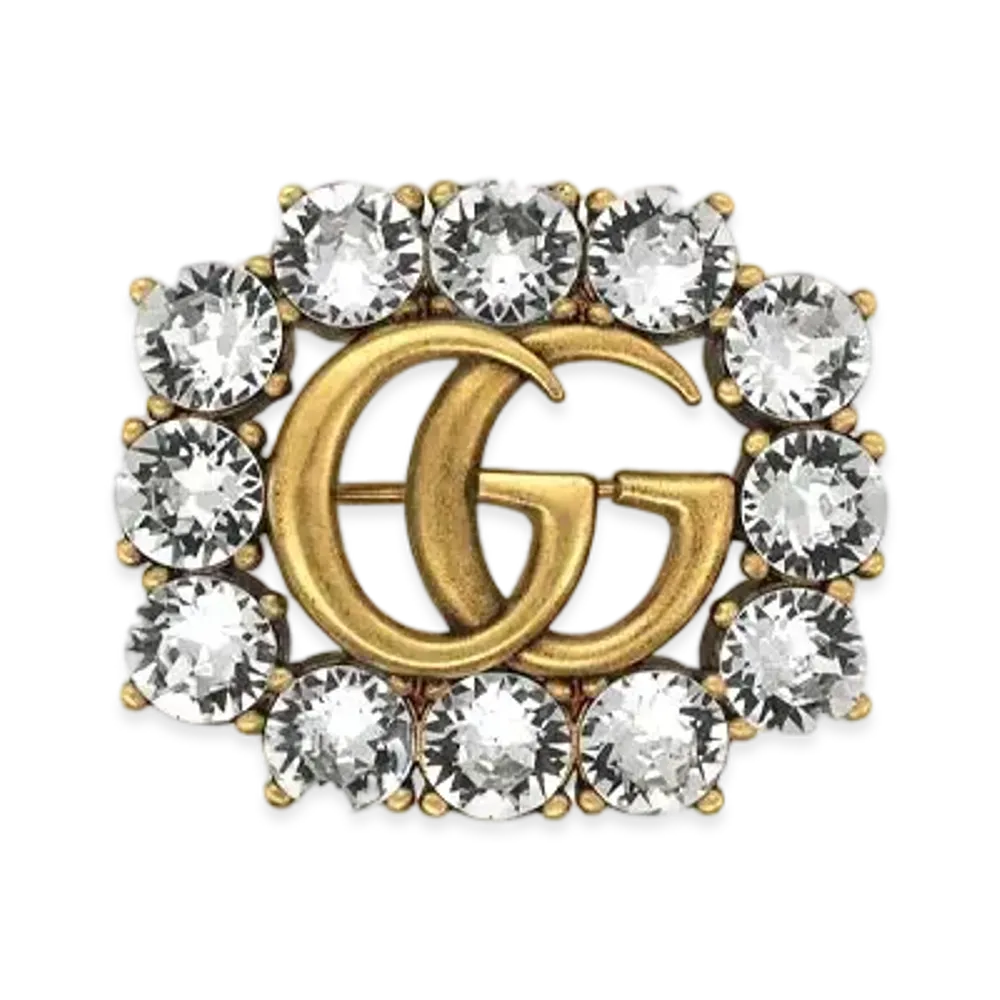 GUCCI Metal Double G Brooch With Crystals