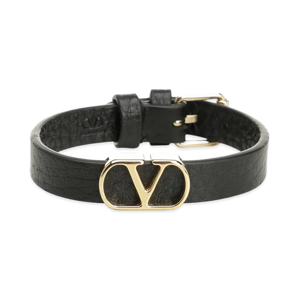 Valentino Vlogo Signature Leather Bracelet "Black"