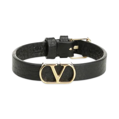Valentino Vlogo Signature Leather Bracelet "Black"
