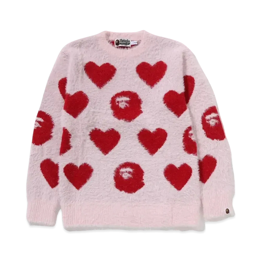 A BATHING APE I Love Bape Monogram Wool Mix Sweater "Pink"
