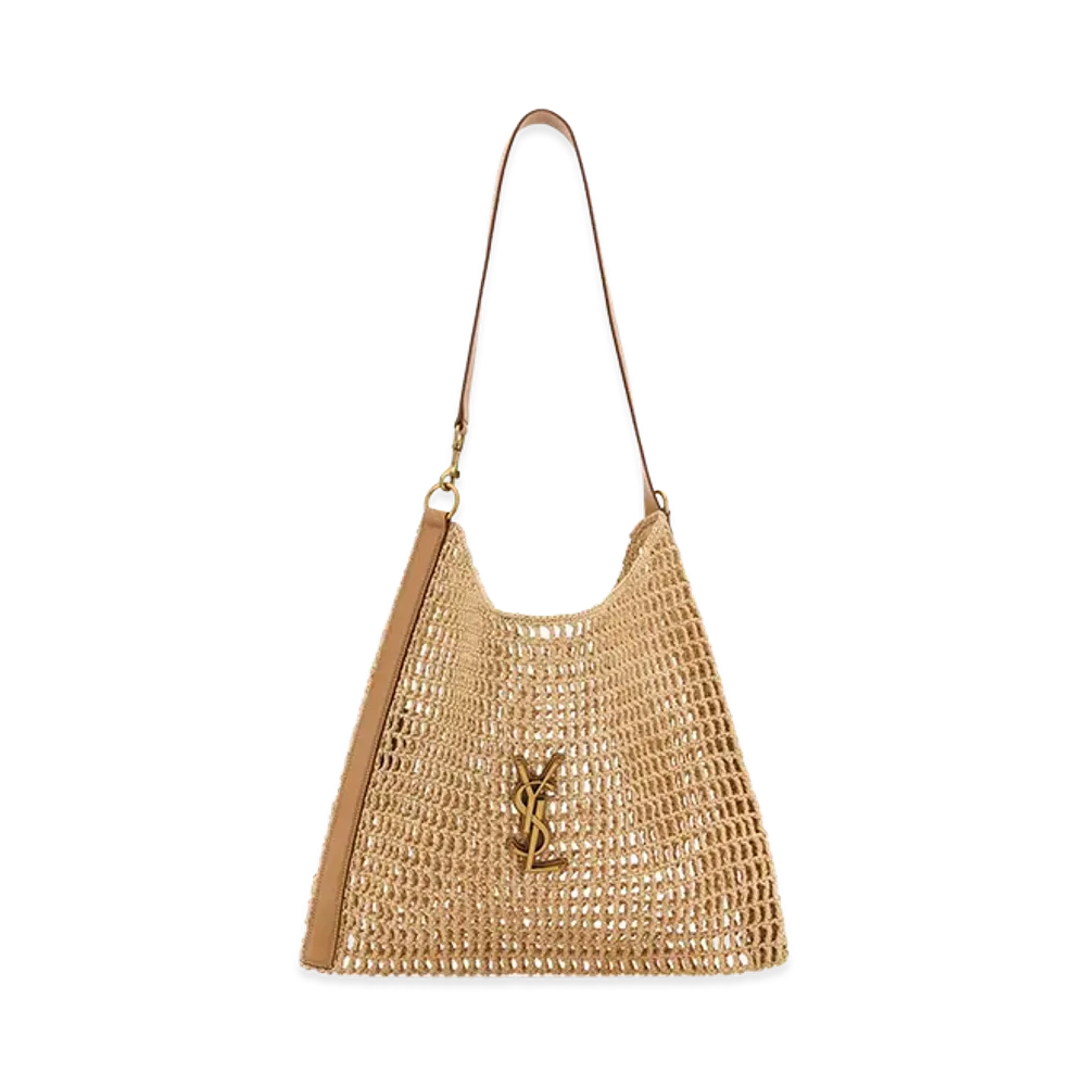 Saint Laurent Women's Beige Raffia And Leather Oxalis Shopping Bag "Beige/Tan"