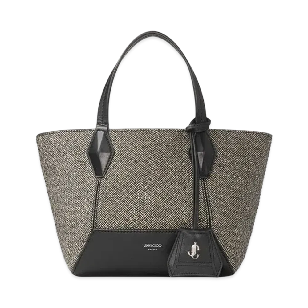 Jimmy Choo Diamond Tote/S Herringbone Fabric Tote Bag "Black/Bamboo Mix"